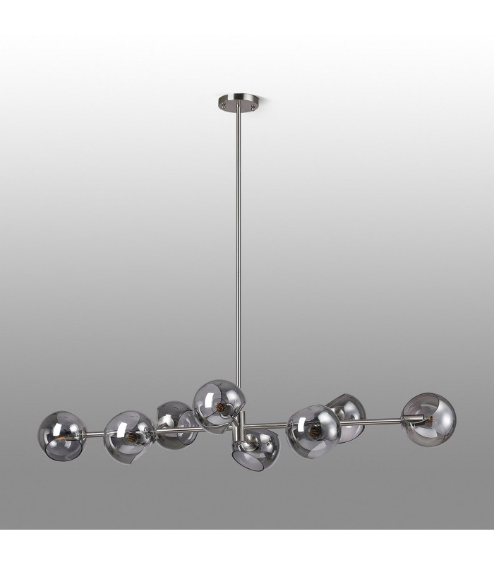 Maspeth Linear Fixed Multi Height Pendant/Semi Flush Double Cut Glass 8 x E14 Satin Nickel/Smoke-12