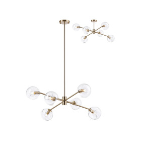 Maspeth 85cm Round Fixed Multi Height Pendant/Semi Flush Double Cut Glass 6 x E14 Antique Gold/Clear-1