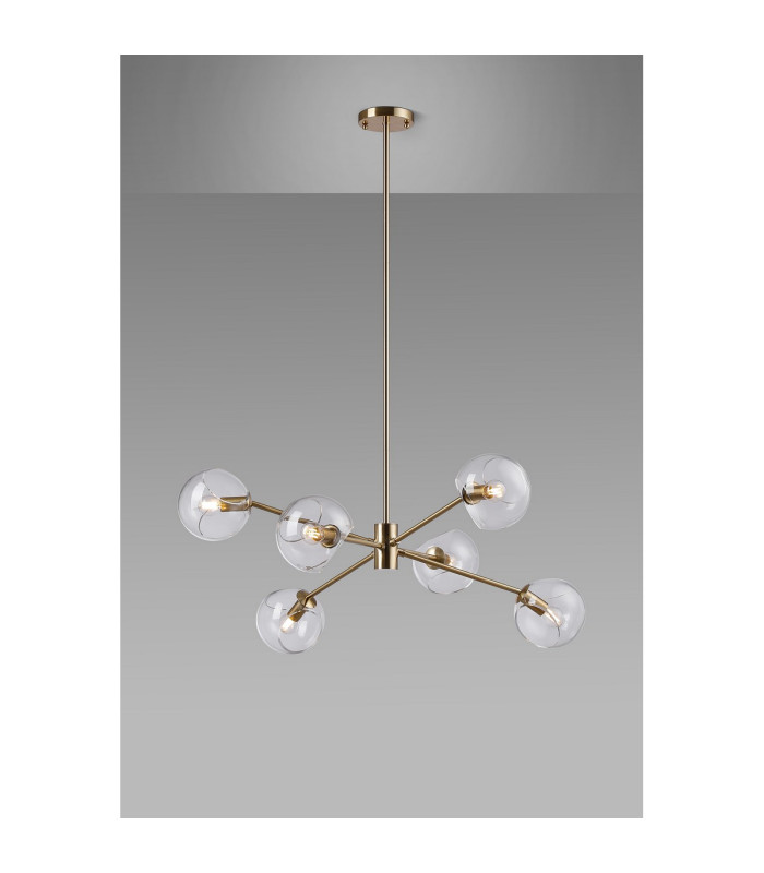 Maspeth 85cm Round Fixed Multi Height Pendant/Semi Flush Double Cut Glass 6 x E14 Antique Gold/Clear-3