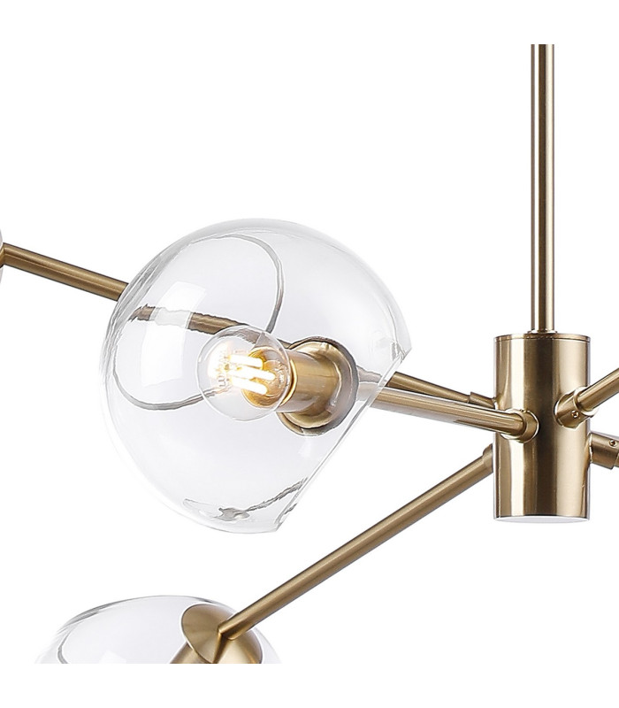 Maspeth 85cm Round Fixed Multi Height Pendant/Semi Flush Double Cut Glass 6 x E14 Antique Gold/Clear-6