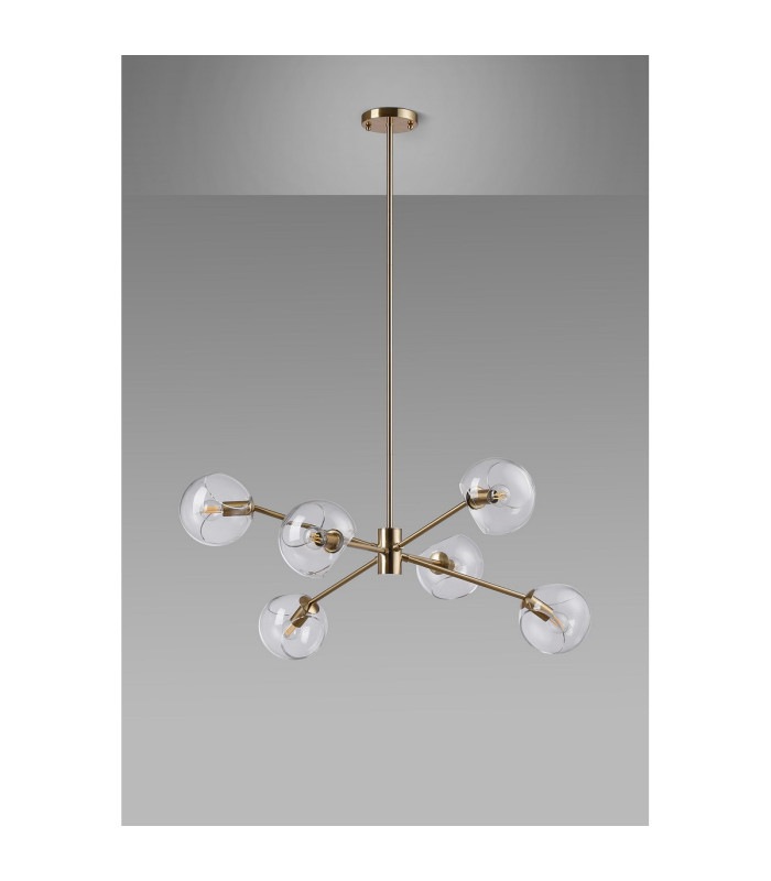 Maspeth 85cm Round Fixed Multi Height Pendant/Semi Flush Double Cut Glass 6 x E14 Antique Gold/Clear-8