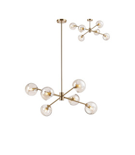 Maspeth 85cm Round Fixed Multi Height Pendant/Semi Flush Double Cut Glass 6 x E14 Antique Gold/Cognac-1