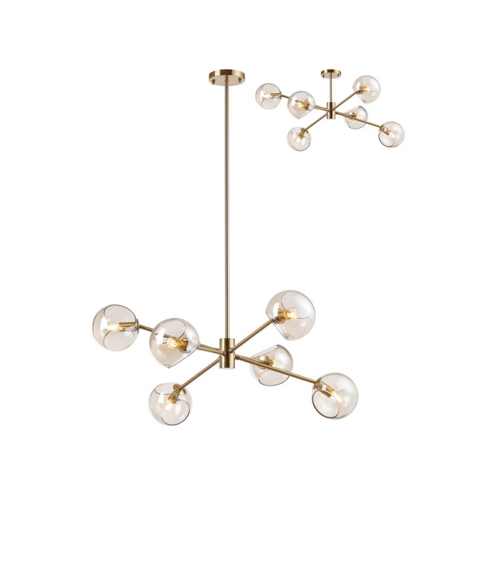 Maspeth 85cm Round Fixed Multi Height Pendant/Semi Flush Double Cut Glass 6 x E14 Antique Gold/Cognac-1