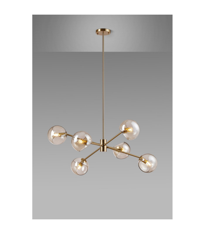 Maspeth 85cm Round Fixed Multi Height Pendant/Semi Flush Double Cut Glass 6 x E14 Antique Gold/Cognac-3