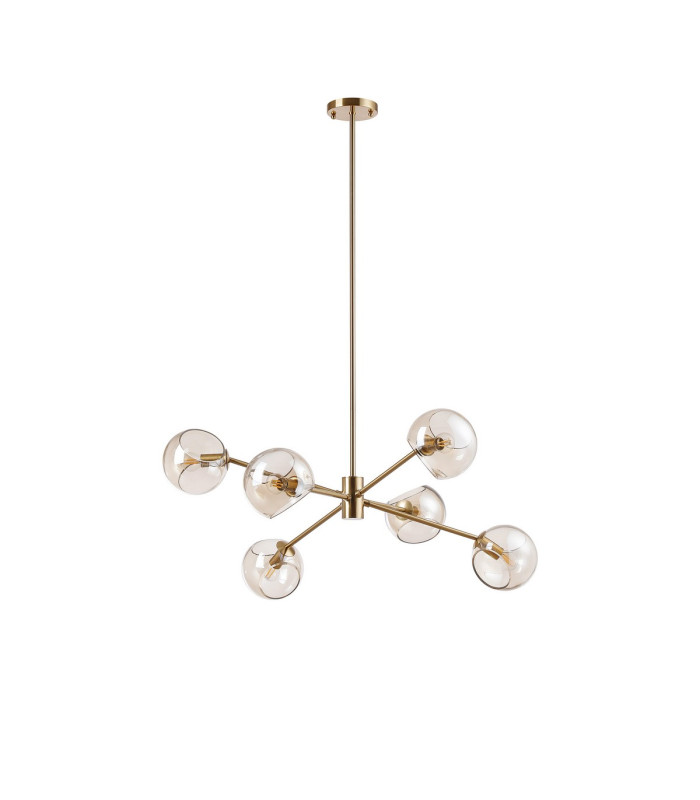 Maspeth 85cm Round Fixed Multi Height Pendant/Semi Flush Double Cut Glass 6 x E14 Antique Gold/Cognac-4
