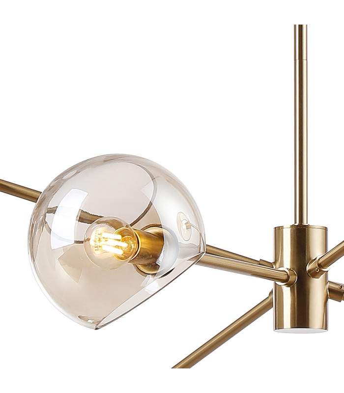 Maspeth 85cm Round Fixed Multi Height Pendant/Semi Flush Double Cut Glass 6 x E14 Antique Gold/Cognac-6
