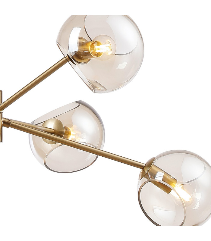 Maspeth 85cm Round Fixed Multi Height Pendant/Semi Flush Double Cut Glass 6 x E14 Antique Gold/Cognac-7