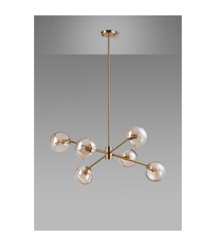 Maspeth 85cm Round Fixed Multi Height Pendant/Semi Flush Double Cut Glass 6 x E14 Antique Gold/Cognac-8