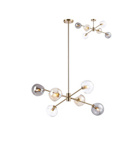 Maspeth 85cm Round Fixed Multi Height Pendant/Semi Flush Double Cut Glass 6 x E14 Antique Gold/Cognac/Clear/Smoke-1