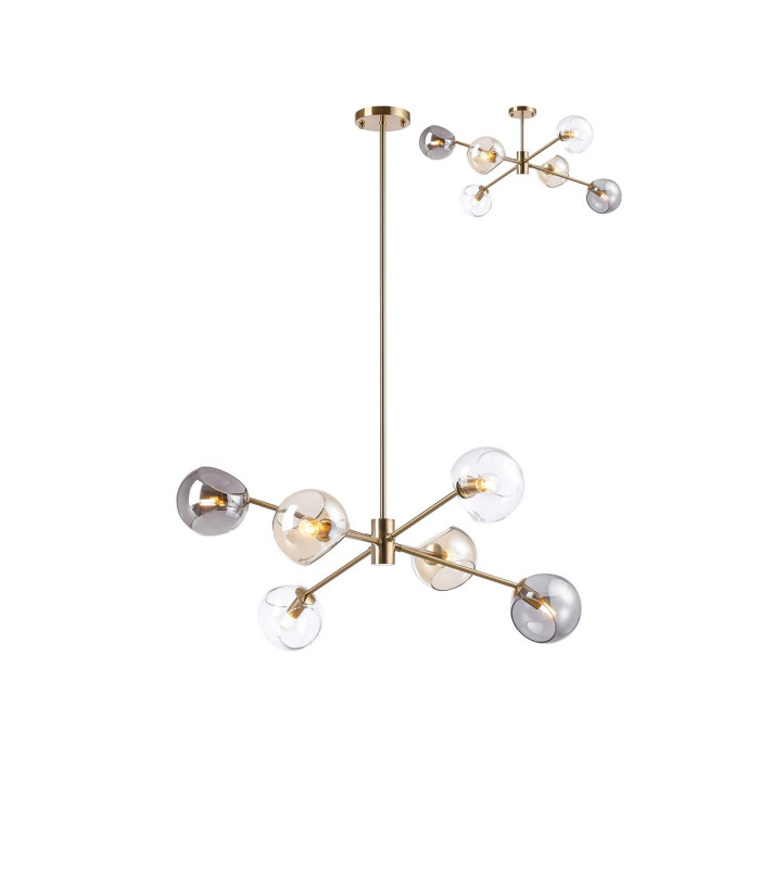 Maspeth 85cm Round Fixed Multi Height Pendant/Semi Flush Double Cut Glass 6 x E14 Antique Gold/Cognac/Clear/Smoke-1