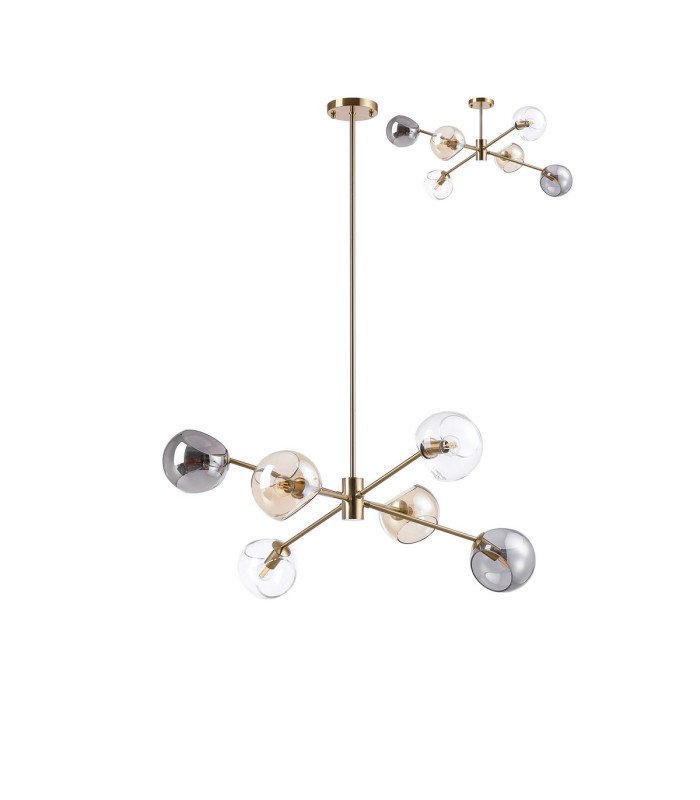 Maspeth 85cm Round Fixed Multi Height Pendant/Semi Flush Double Cut Glass 6 x E14 Antique Gold/Cognac/Clear/Smoke-4