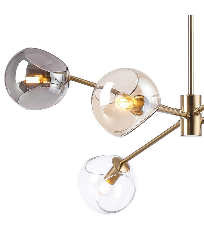 Maspeth 85cm Round Fixed Multi Height Pendant/Semi Flush Double Cut Glass 6 x E14 Antique Gold/Cognac/Clear/Smoke-7