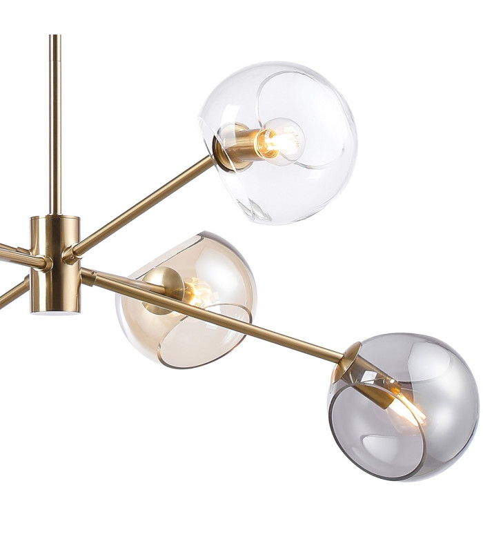 Maspeth 85cm Round Fixed Multi Height Pendant/Semi Flush Double Cut Glass 6 x E14 Antique Gold/Cognac/Clear/Smoke-8