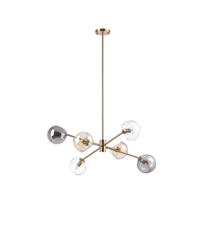 Maspeth 85cm Round Fixed Multi Height Pendant/Semi Flush Double Cut Glass 6 x E14 Antique Gold/Cognac/Clear/Smoke-9