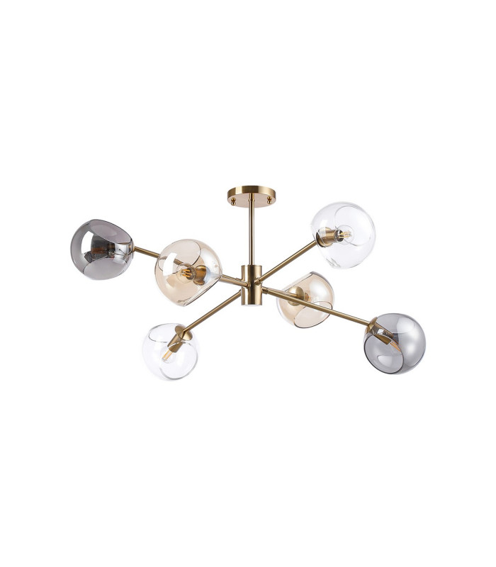 Maspeth 85cm Round Fixed Multi Height Pendant/Semi Flush Double Cut Glass 6 x E14 Antique Gold/Cognac/Clear/Smoke-11
