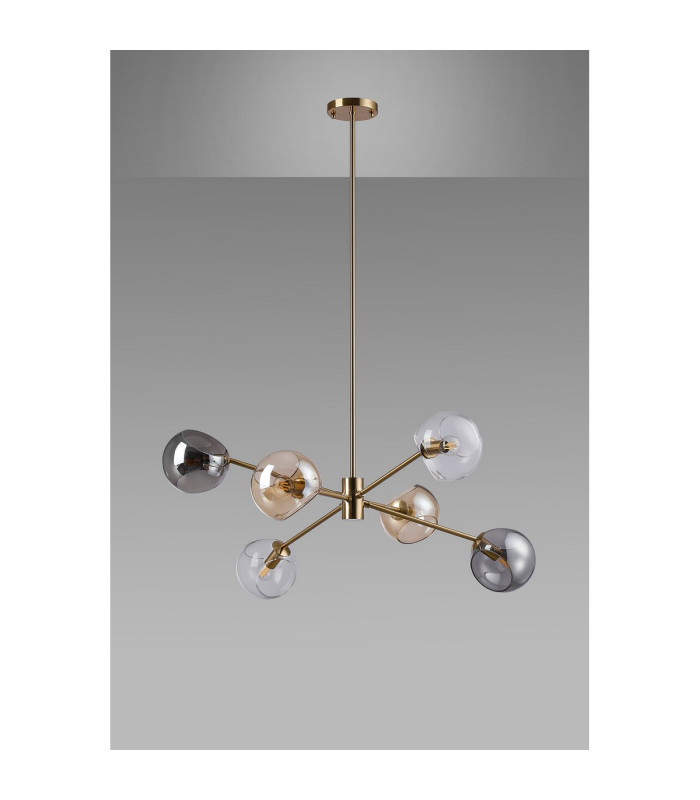 Maspeth 85cm Round Fixed Multi Height Pendant/Semi Flush Double Cut Glass 6 x E14 Antique Gold/Cognac/Clear/Smoke-12