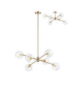 Maspeth 85cm Round Fixed Multi Height Pendant/Semi Flush Double Cut Glass 6 x E14 Antique Gold/Iridescent-1