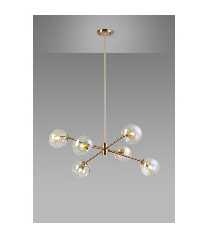 Maspeth 85cm Round Fixed Multi Height Pendant/Semi Flush Double Cut Glass 6 x E14 Antique Gold/Iridescent-3
