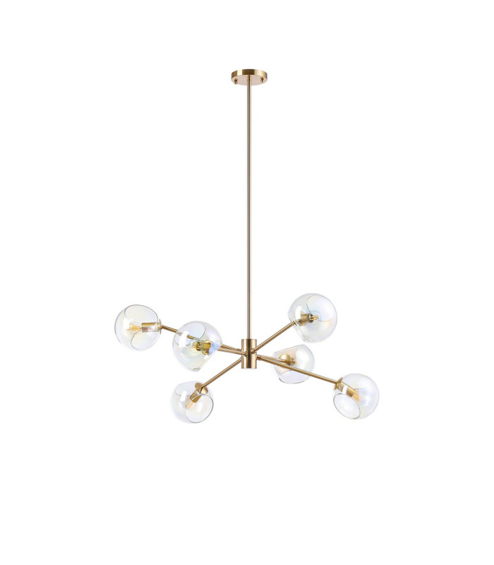 Maspeth 85cm Round Fixed Multi Height Pendant/Semi Flush Double Cut Glass 6 x E14 Antique Gold/Iridescent-4