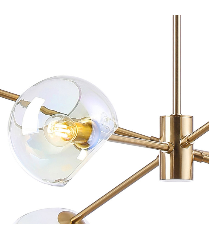 Maspeth 85cm Round Fixed Multi Height Pendant/Semi Flush Double Cut Glass 6 x E14 Antique Gold/Iridescent-6