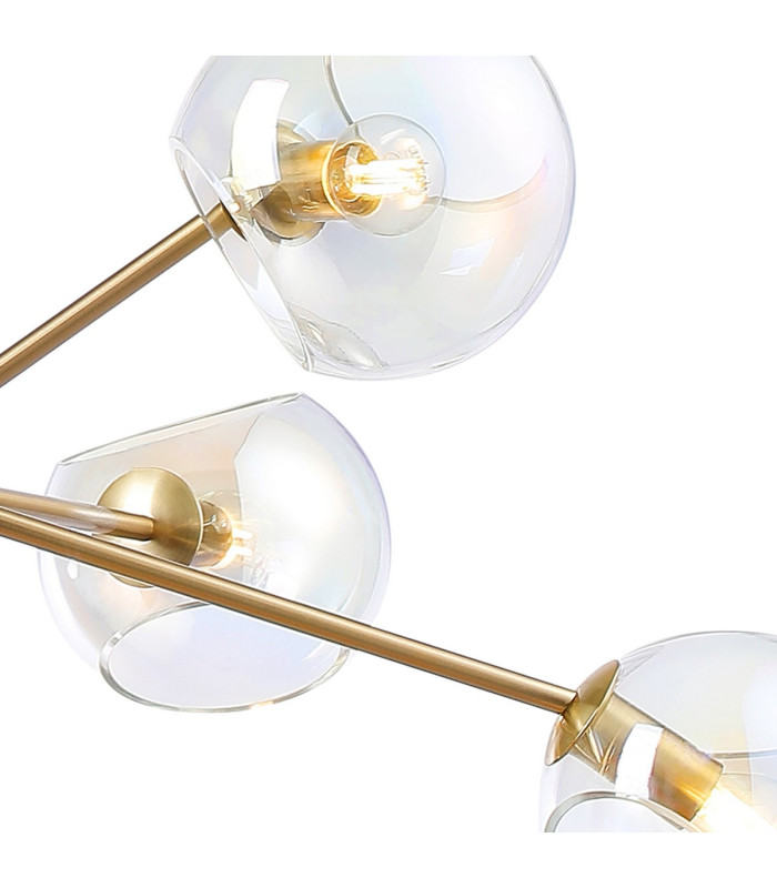 Maspeth 85cm Round Fixed Multi Height Pendant/Semi Flush Double Cut Glass 6 x E14 Antique Gold/Iridescent-7