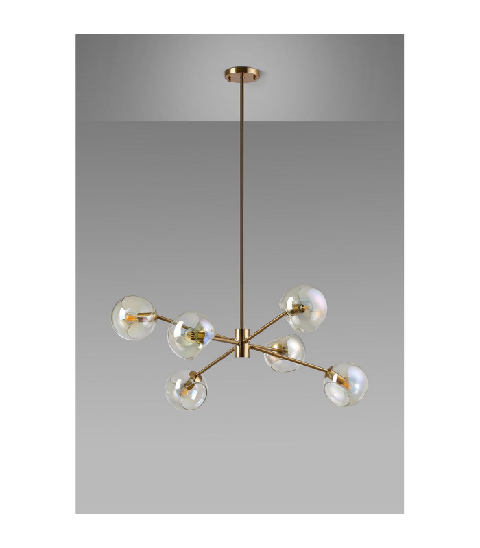 Maspeth 85cm Round Fixed Multi Height Pendant/Semi Flush Double Cut Glass 6 x E14 Antique Gold/Iridescent-8
