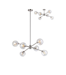 Maspeth 85cm Round Fixed Multi Height Pendant/Semi Flush Double Cut Glass 6 x E14 Satin Nickel/Iridescent-1