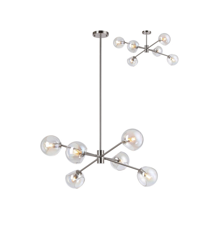 Maspeth 85cm Round Fixed Multi Height Pendant/Semi Flush Double Cut Glass 6 x E14 Satin Nickel/Iridescent-1