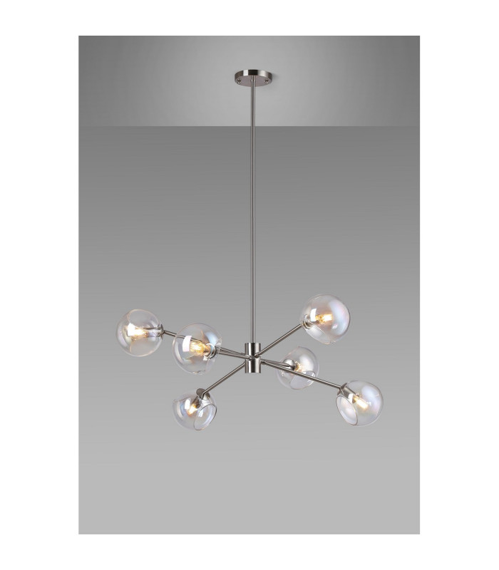 Maspeth 85cm Round Fixed Multi Height Pendant/Semi Flush Double Cut Glass 6 x E14 Satin Nickel/Iridescent-3