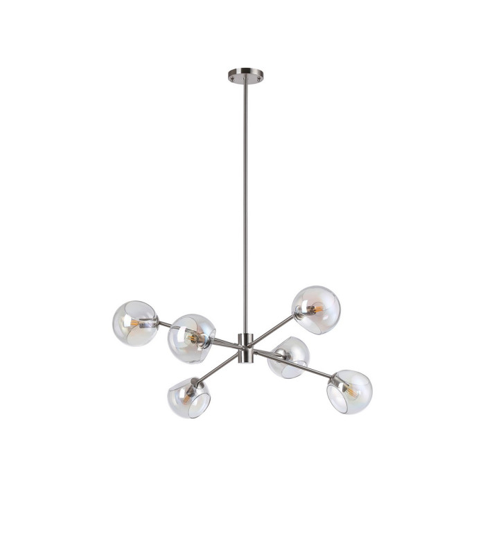 Maspeth 85cm Round Fixed Multi Height Pendant/Semi Flush Double Cut Glass 6 x E14 Satin Nickel/Iridescent-4
