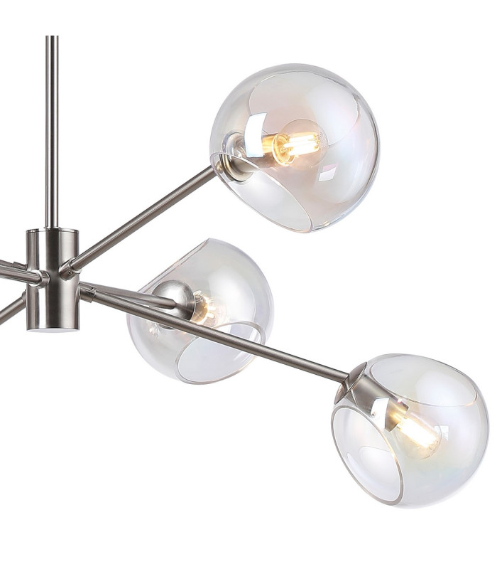 Maspeth 85cm Round Fixed Multi Height Pendant/Semi Flush Double Cut Glass 6 x E14 Satin Nickel/Iridescent-7