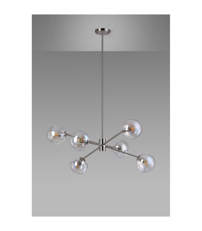 Maspeth 85cm Round Fixed Multi Height Pendant/Semi Flush Double Cut Glass 6 x E14 Satin Nickel/Iridescent-8