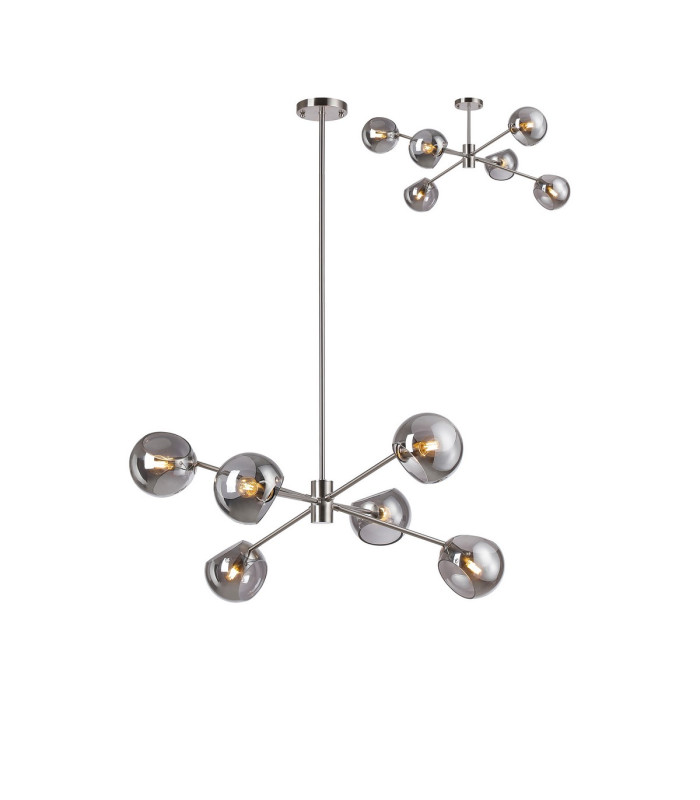 Maspeth 85cm Round Fixed Multi Height Pendant/Semi Flush Double Cut Glass 6 x E14 Satin Nickel/Smoke-1