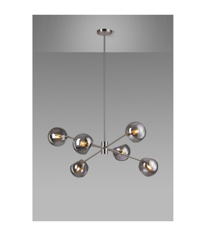 Maspeth 85cm Round Fixed Multi Height Pendant/Semi Flush Double Cut Glass 6 x E14 Satin Nickel/Smoke-3