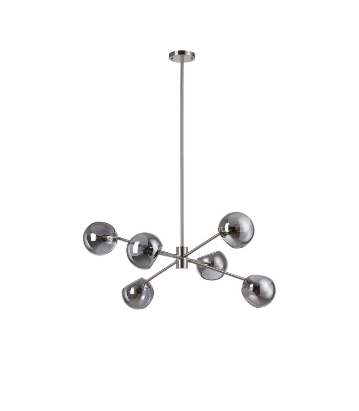 Maspeth 85cm Round Fixed Multi Height Pendant/Semi Flush Double Cut Glass 6 x E14 Satin Nickel/Smoke-4