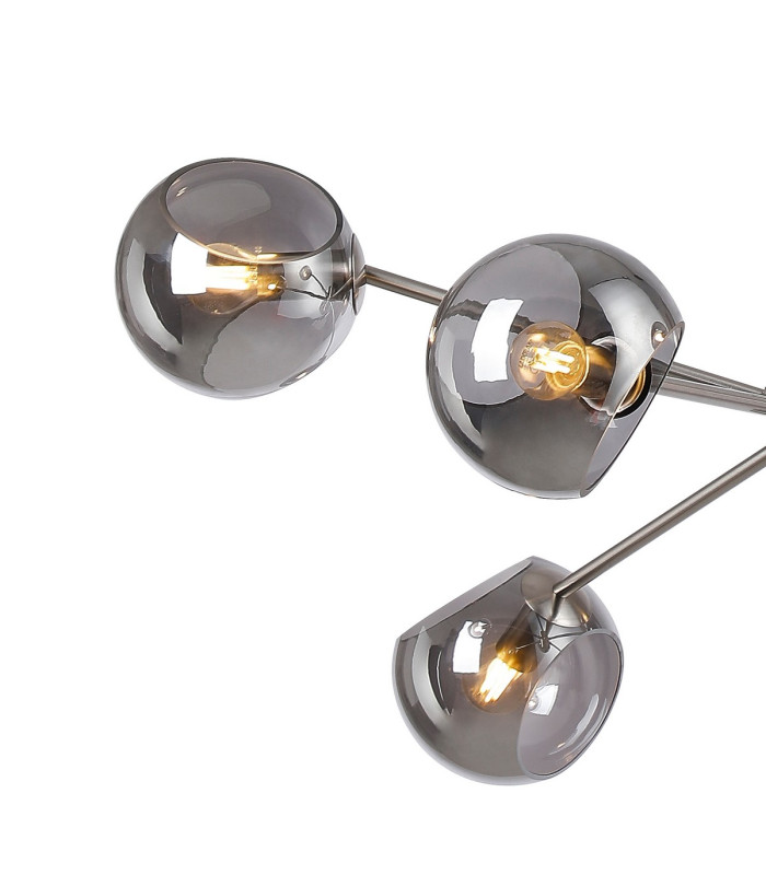 Maspeth 85cm Round Fixed Multi Height Pendant/Semi Flush Double Cut Glass 6 x E14 Satin Nickel/Smoke-6