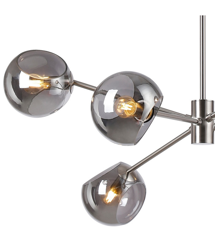 Maspeth 85cm Round Fixed Multi Height Pendant/Semi Flush Double Cut Glass 6 x E14 Satin Nickel/Smoke-7