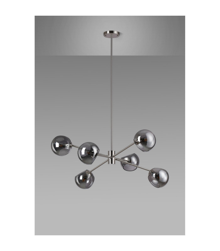 Maspeth 85cm Round Fixed Multi Height Pendant/Semi Flush Double Cut Glass 6 x E14 Satin Nickel/Smoke-8