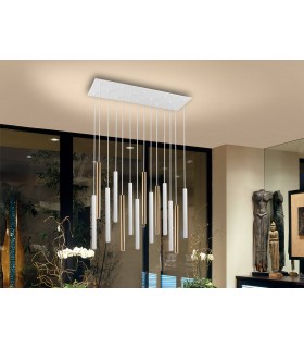 Integrated LED 14 Light Dimmable Cluster Drop Ceiling Pendant Matt White, Gold - 1