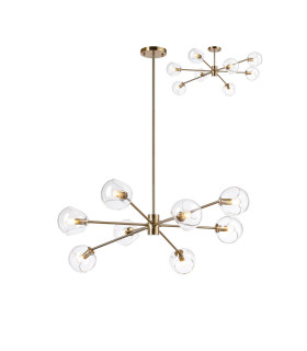 Maspeth 100cm Round Fixed Multi Height Pendant/Semi Flush Double Cut Glass 8 x E14 Antique Gold/Clear-1