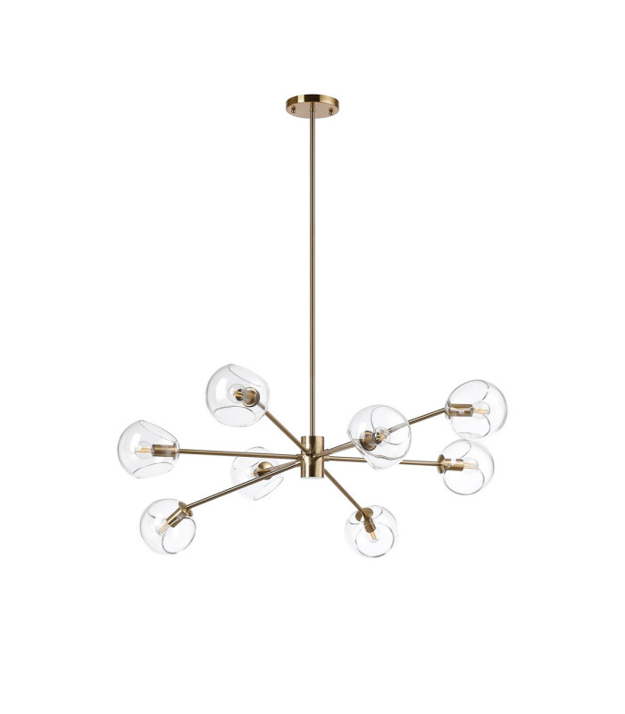 Maspeth 100cm Round Fixed Multi Height Pendant/Semi Flush Double Cut Glass 8 x E14 Antique Gold/Clear-3