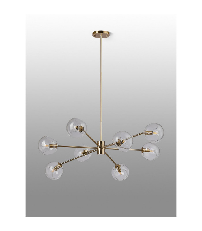 Maspeth 100cm Round Fixed Multi Height Pendant/Semi Flush Double Cut Glass 8 x E14 Antique Gold/Clear-7