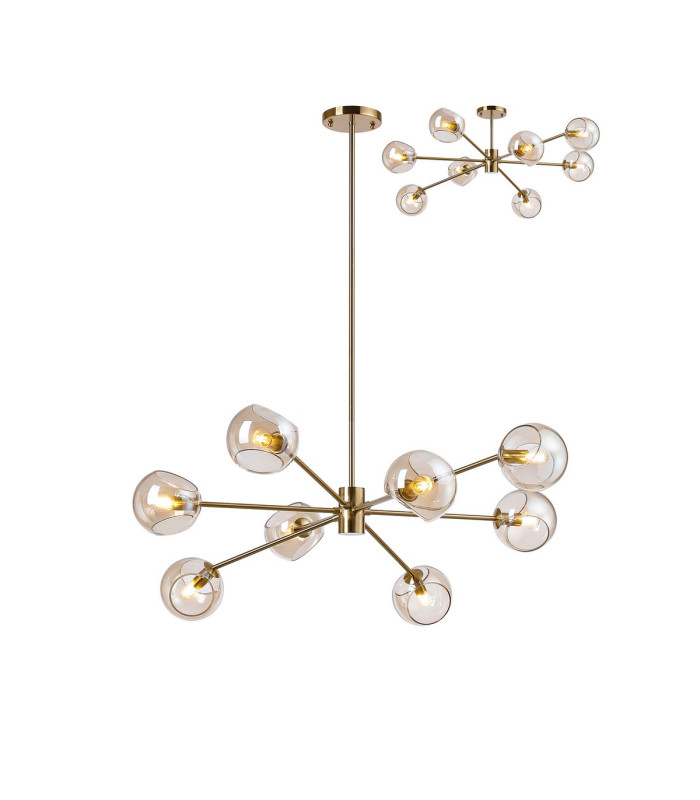 Maspeth 100cm Round Fixed Multi Height Pendant/Semi Flush Double Cut Glass 8 x E14 Antique Gold/Cognac-1