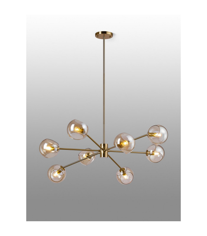 Maspeth 100cm Round Fixed Multi Height Pendant/Semi Flush Double Cut Glass 8 x E14 Antique Gold/Cognac-3