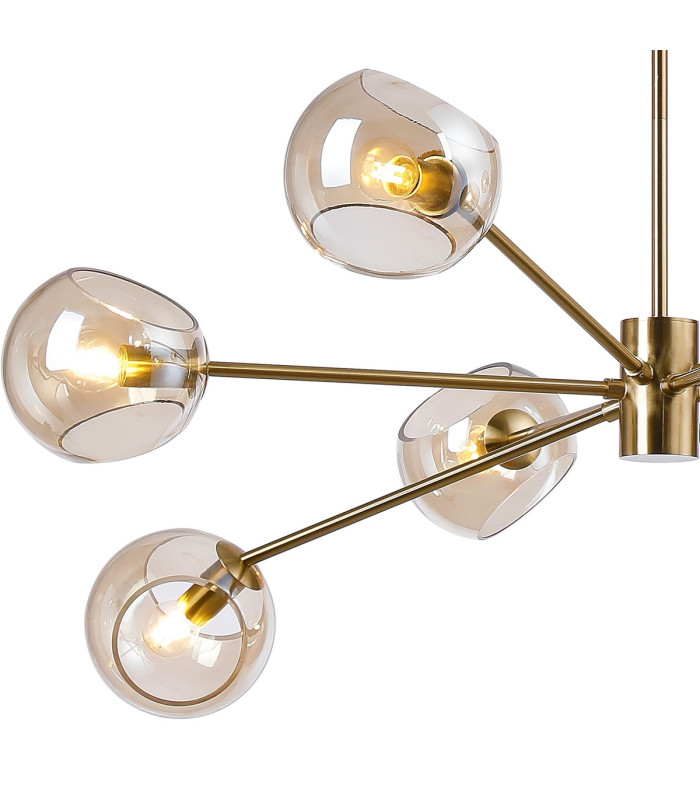 Maspeth 100cm Round Fixed Multi Height Pendant/Semi Flush Double Cut Glass 8 x E14 Antique Gold/Cognac-6