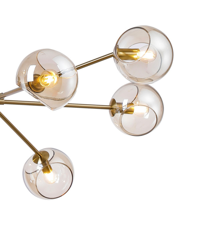 Maspeth 100cm Round Fixed Multi Height Pendant/Semi Flush Double Cut Glass 8 x E14 Antique Gold/Cognac-7