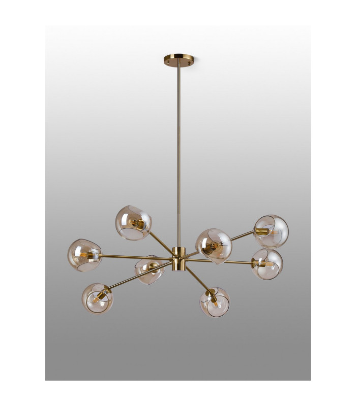 Maspeth 100cm Round Fixed Multi Height Pendant/Semi Flush Double Cut Glass 8 x E14 Antique Gold/Cognac-8