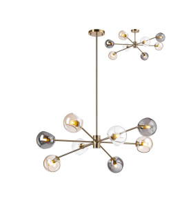 Maspeth 100cm Round Fixed Multi Height Pendant/Semi Flush Double Cut Glass 8 x E14 Antique Gold/Cognac/Clear/Smoke-1