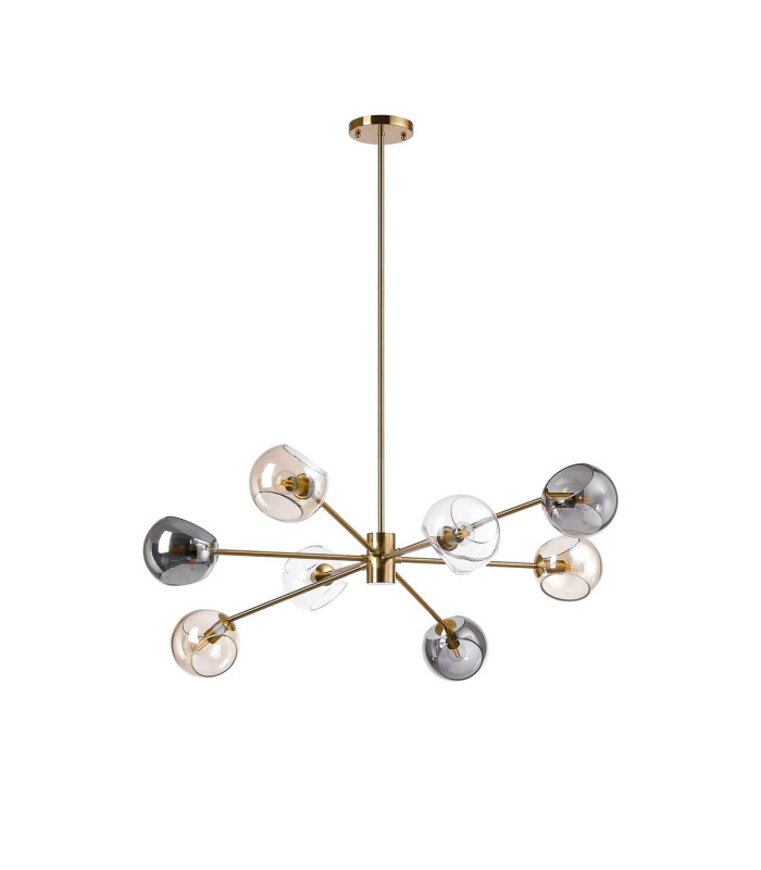 Maspeth 100cm Round Fixed Multi Height Pendant/Semi Flush Double Cut Glass 8 x E14 Antique Gold/Cognac/Clear/Smoke-4