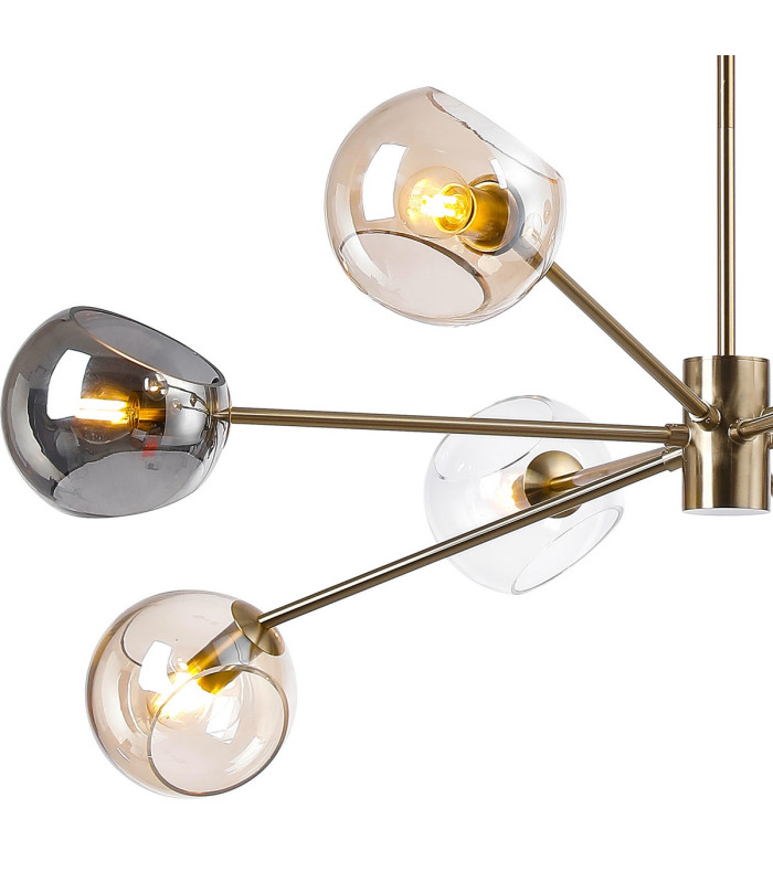 Maspeth 100cm Round Fixed Multi Height Pendant/Semi Flush Double Cut Glass 8 x E14 Antique Gold/Cognac/Clear/Smoke-6